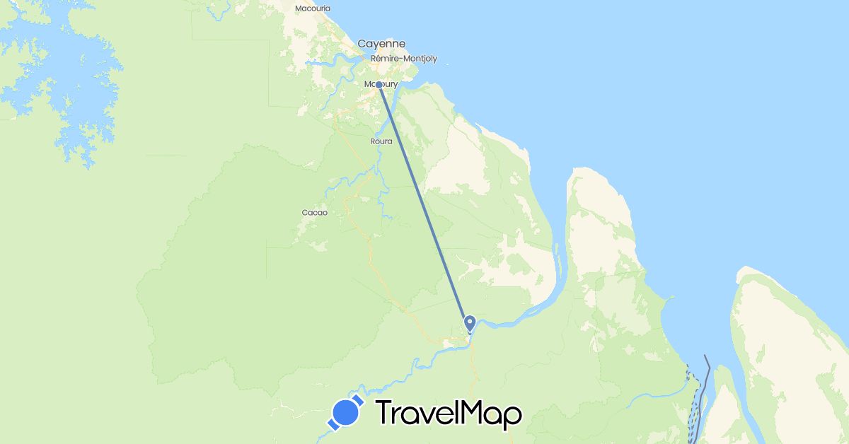 TravelMap itinerary: cycling, hitchhiking in French Guiana (South America)